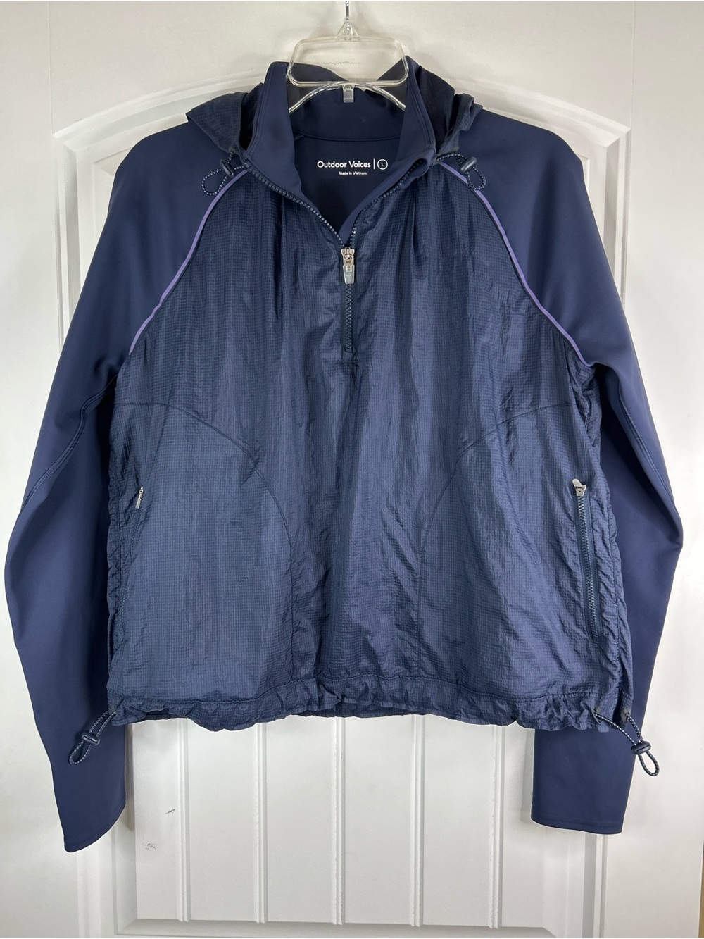 Outdoor Voices Blue W/ Purple FrostKnit Hoodie Quarter Zip Jacket Womens Size L